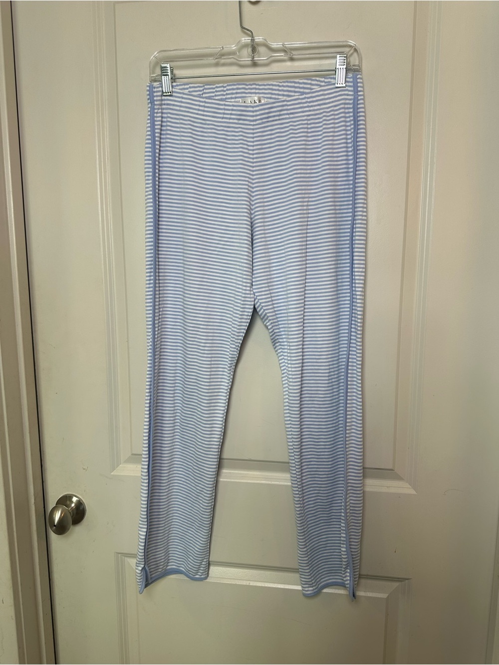 LAKE Women's Blue/White Trim Cotton Wide Leg White Printed Pajama Bottoms. Small